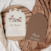 Arched Brown Foliage Woodland Animals Baby Dusche Einladung