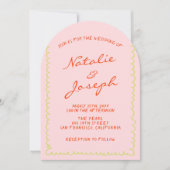 Arched Colorful Pinstripes Whimsical Wedding Einladung (Vorderseite)