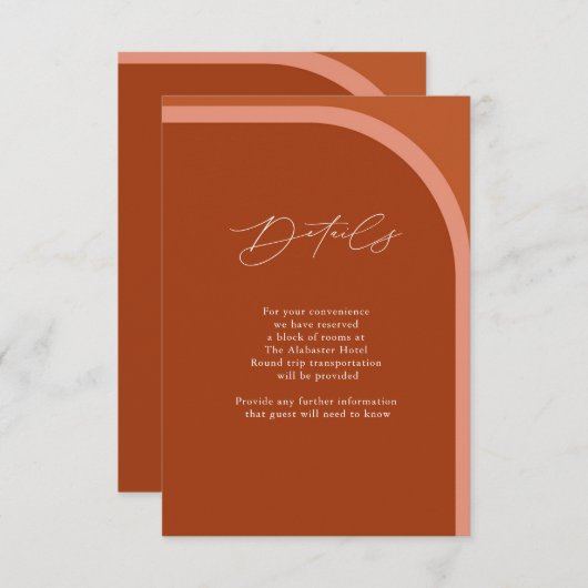 Arched Desert Terra Cotta Modern Wedding Details Begleitkarte (Vorne/Hinten)