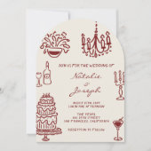 Arched Drawn Burgundy Romantic Whimsical Wedding Einladung (Vorderseite)