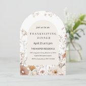 Arched Floral Erntedank Dinner Neutral Einladung (Stehend Vorderseite)