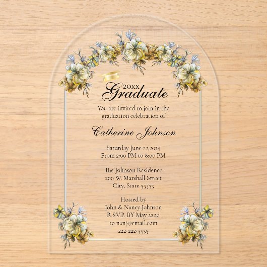 Arched Floral Graduation Acryleinladungen (Vorderseite)