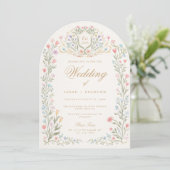 Arched Floral Wedding Monogram, Romantic Garden Einladung (Stehend Vorderseite)
