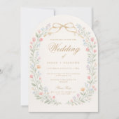 Arched Floral Wedding Monogram, Romantic Garden Einladung (Vorderseite)