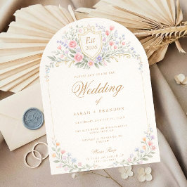 Arched Floral Wedding Monogram, Romantic Garden Einladung