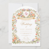 Arched Floral Wedding Monogram, Romantic Garden Einladung (Vorderseite)