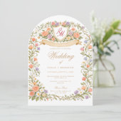 Arched Floral Wedding Monogram, Romantic Garden Einladung (Stehend Vorderseite)