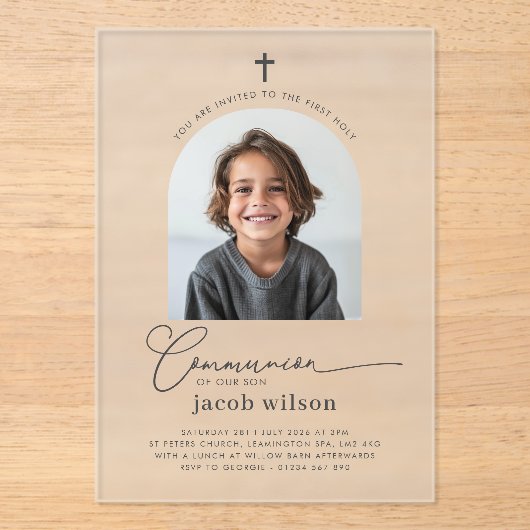 Arched Foto First Communion Boy Einladung (Vorderseite)
