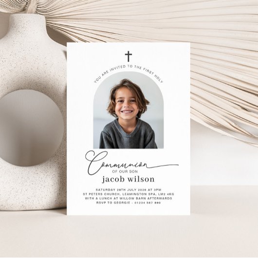 Arched Foto First Communion Boy Einladung