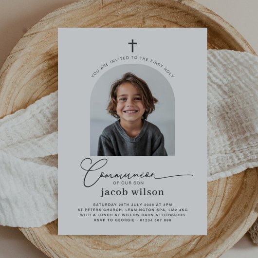 Arched Foto First Communion Boy Einladung