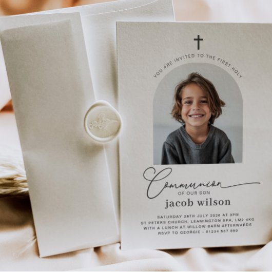 Arched Foto First Communion Boy Einladung