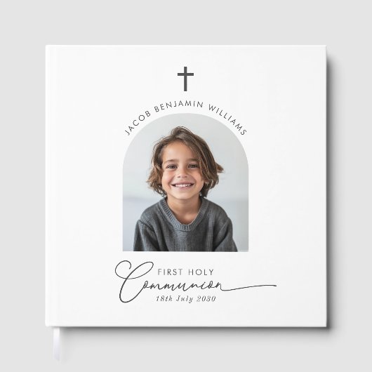 Arched Foto First Communion Boy Gästebuch (Vorderseite)