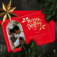 Arched Foto Frohe Weihnachten und Holly auf Red