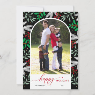 Arched Foto Greenerity Black Happy Holidays Card Feiertagskarte