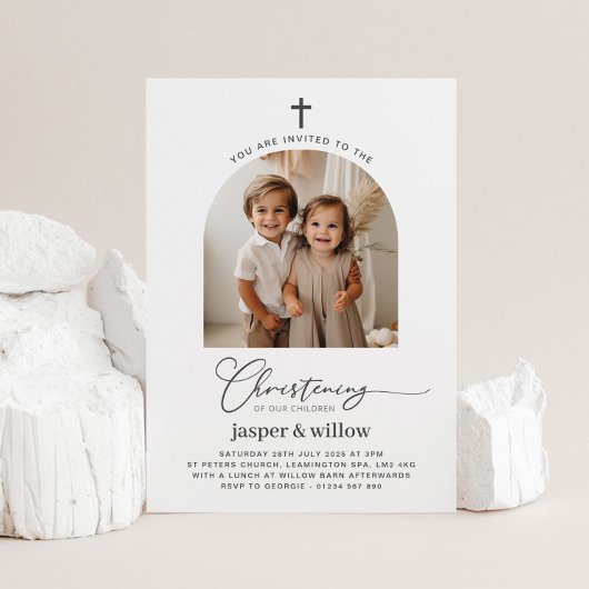 Arched Foto Joint Christening Einladung