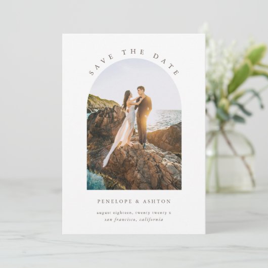Arched Foto Save the Date geschoben (Stehend Vorderseite)