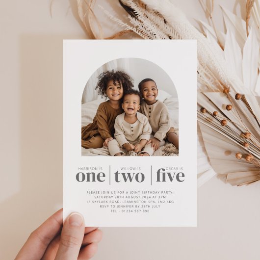 Arched Foto Triple Joint Birthday Einladung