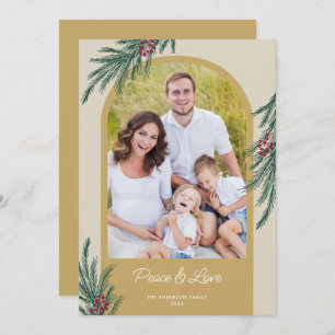 Arched Foto Winter Greenery Peace & Liebe Feiertagskarte