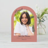 Arched Grad Announcement Invitation with Photo Einladung (Stehend Vorderseite)