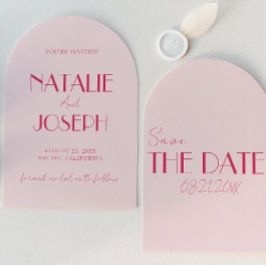 Arched Light Deep Pink Minimalist Wedding Save The Date