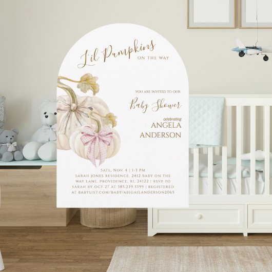 Arched Li'l Pumpkins on the Way Twins Baby Shower Einladung