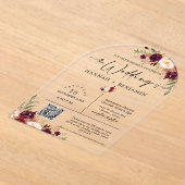 Arched Marsala Boho Wedding Modern Minimal QR Code Acryleinladungen (Ablage )