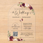 Arched Marsala Boho Wedding Modern Minimal QR Code Acryleinladungen (Vorderseite)