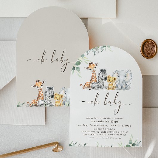 Arched Modern Foliage Safari Baby Dusche Einladung