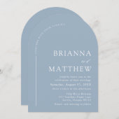 Arched Modern Minimalistisch Dusty Blue White Wedd Einladung (Vorne/Hinten)