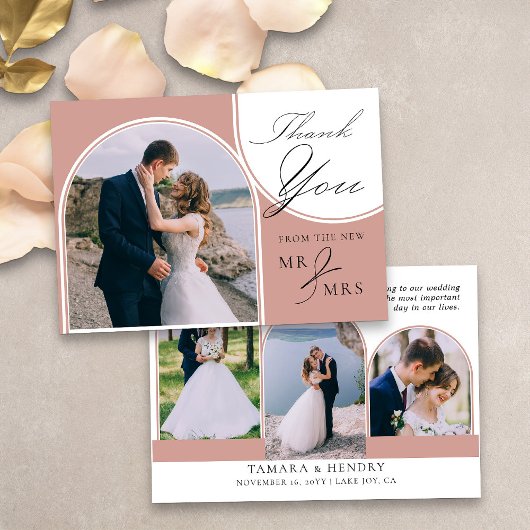 Arched Multi-Foto Elegante Kalligrafie Rose Gold Dankeskarte