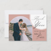 Arched Multi-Foto Elegante Kalligrafie Rose Gold Dankeskarte (Vorderseite)