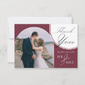 Arched Multi Foto Elegante Kalligraphie Burgundy Dankeskarte (Vorderseite)
