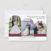 Arched Multi Foto Elegante Kalligraphie Burgundy Dankeskarte (Rückseite)
