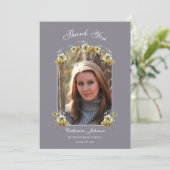 Arched Periwinkle Floral Graduation Dankeskarte (Stehend Vorderseite)