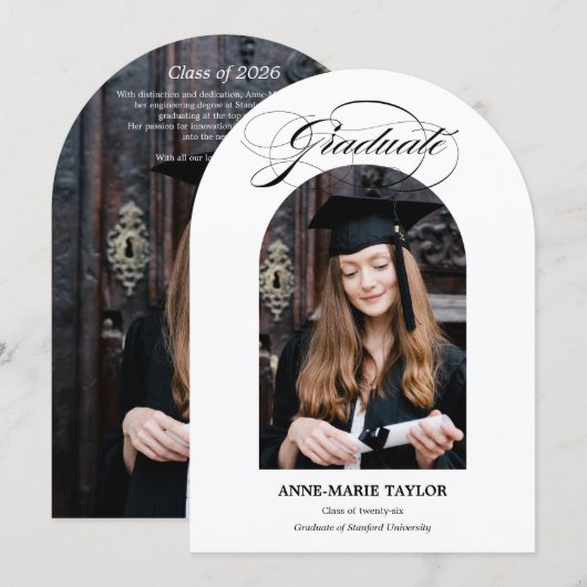 Arched Photo and Script Graduate Announcement Einladung (Vorne/Hinten)