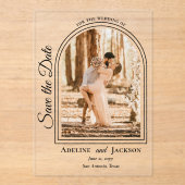 Arched Photo Elegant Script Save the Date Acryleinladungen (Vorderseite)
