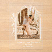 Arched Photo Elegant Script Save the Date Acryleinladungen (Vorderseite)