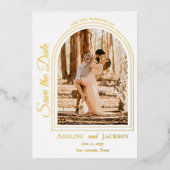Arched Photo Elegant Script Save the Date Folieneinladung (Vorderseite)