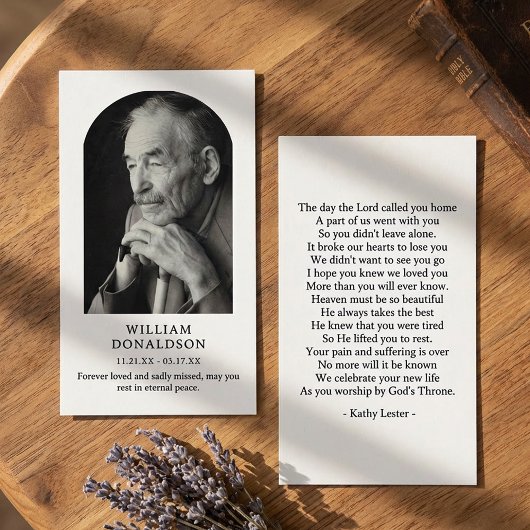 Arched Photo Funeral Sympathy Prayer Visitenkarte