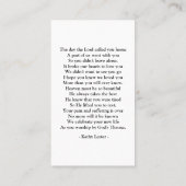 Arched Photo Funeral Sympathy Prayer Visitenkarte (Rückseite)