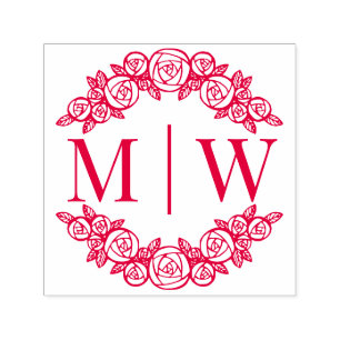 Arched Rose Wedding 2 Initial Round Monogram Permastempel