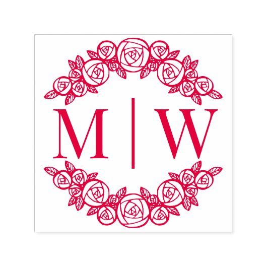 Arched Rose Wedding 2 Initial Round Monogram Permastempel (Design)