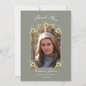 Arched Sage Green Floral Graduation Dankeskarte (Vorderseite)