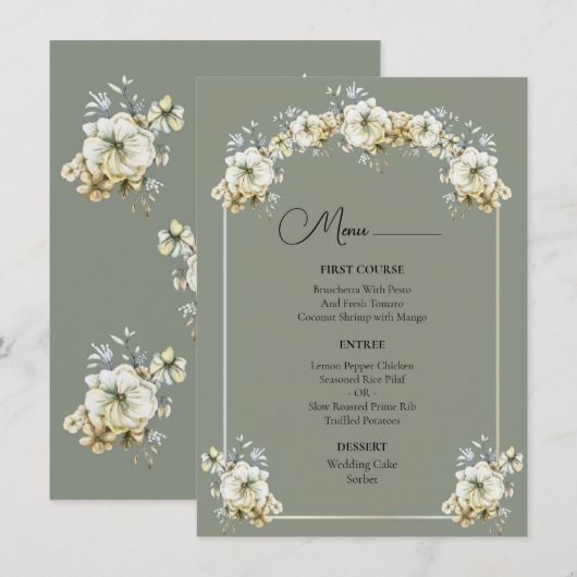 Arched Sage Green Floral Wedding Menu Menükarte (Vorne/Hinten)