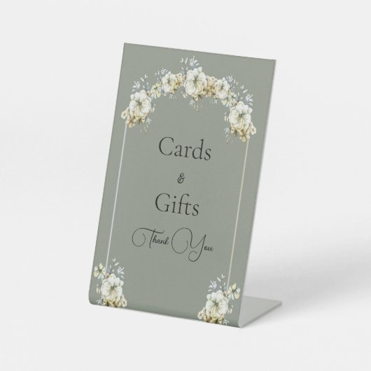Arched Sage Green Floral Wedding Pedestal Sign Sockelschild (Vorderseite)