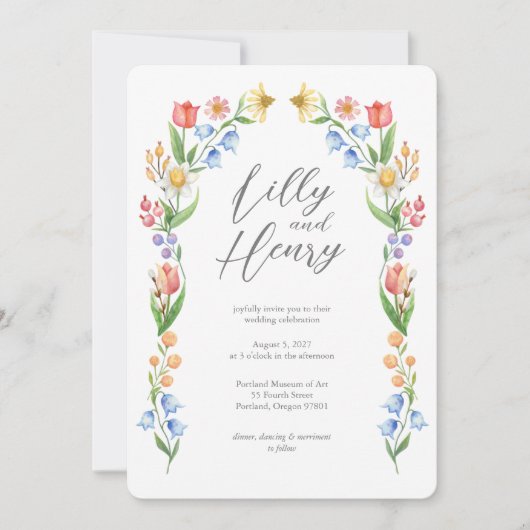 Arched Spring Flora Wedding Einladung (Vorderseite)
