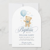 Arched Teddy Bären Boy Taufe Einladung (Vorderseite)