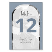 Arched Wedding Foto Minimalistisch Dusty Blue Tischnummer (Rückseite)