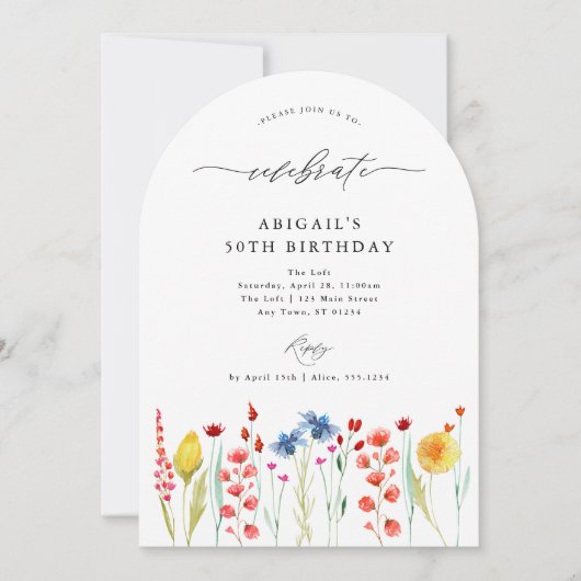 ARched Wildblume Border Celebrate Birthday Einladung (Vorderseite)
