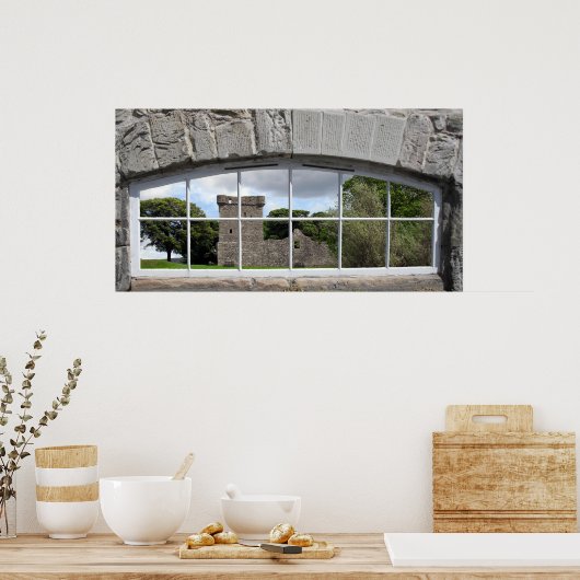 Arched Window mit View of Scottish Castle Poster (Küche)